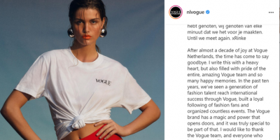 荷兰版《Vogue》结束运营，疫情前曾更换主编